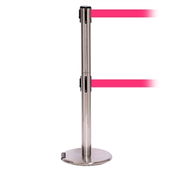 RollerPro 250 Twin, Satin Chrome, Barrier with double 11' Fluorescent Pink Belt