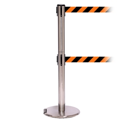 RollerPro 250 Twin, Satin Chrome, Barrier with double 11' Orange/Black Diagonal Belt