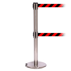 RollerPro 250 Twin, Satin Chrome, Barrier with double 11' Red/Black Diagonal Belt