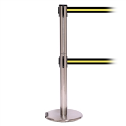 RollerPro 250 Twin, Satin Stainless, Barrier with double 11' Black/Yellow Stripe Belt