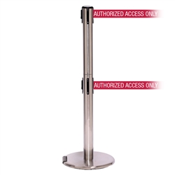 RollerPro 250 Twin, Satin Stainless, Barrier with double 11' AUTHORIZED ACCESS ONLY - RED Belt