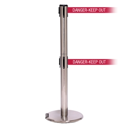 RollerPro 250 Twin, Satin Stainless, Barrier with double 11' DANGER-KEEP OUT - RED Belt