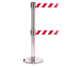 RollerPro 250 Twin Xtra, Polished Chrome, Barrier with double 3" wide 11' Red/White Diagonal Belt