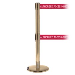RollerPro 250 Twin Xtra, Satin Brass, Barrier with double 3" wide 11' AUTHORIZED ACCESS ONLY - RED Belt