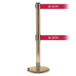 RollerPro 250 Twin Xtra, Satin Brass, Barrier with double 3" wide 11' NO ENTRY Belt