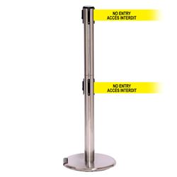 RollerPro 250 Twin Xtra, Satin Chrome, Barrier with double 3" wide 11' ACCES INTERDIT Belt