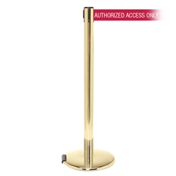 RollerPro 250 Xtra, Polished Brass, Barrier with 3" wide 11' AUTHORIZED ACCESS ONLY - RED Belt