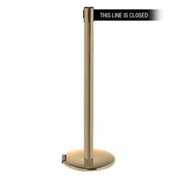 RollerPro 250 Xtra, Satin Brass, Barrier with 3" wide 11' THIS LINE IS CLOSED Belt