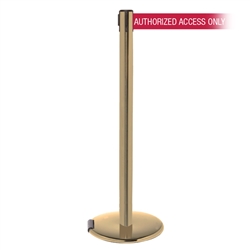 RollerPro 250 Xtra, Satin Brass, Barrier with 3" wide 11' AUTHORIZED ACCESS ONLY - RED Belt