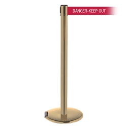 RollerPro 250 Xtra, Satin Brass, Barrier with 3" wide 11' DANGER-KEEP OUT - RED Belt