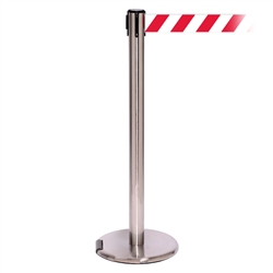RollerPro 250 Xtra, Satin Chrome, Barrier with 3" wide 11' Red/White Diagonal Belt