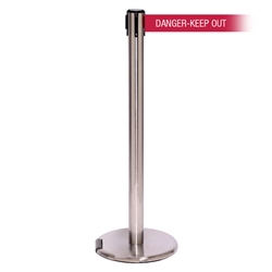 RollerPro 250 Xtra, Satin Stainless, Barrier with 3" wide 11' DANGER-KEEP OUT - RED Belt