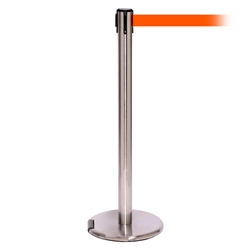 RollerPro 300, Satin Chrome, Barrier with 16' Fluorescent Orange Belt