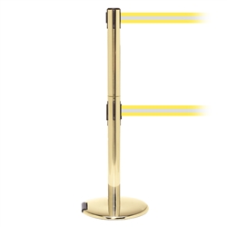 RollerPro 300 Twin, Polished Brass, Barrier with double 16' Yellow/Reflective Stripe Belt