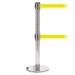 RollerPro 300 Twin, Polished Chrome, Barrier with double 16' Fluorescent Yellow Belt