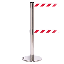 RollerPro 300 Twin, Polished Stainless, Barrier with double 16' Red/White Diagonal Belt