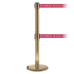 RollerPro 300 Twin, Satin Brass, Barrier with double 16' AUTHORIZED ACCESS ONLY - RED Belt