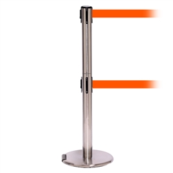 RollerPro 300 Twin, Satin Chrome, Barrier with double 16' Fluorescent Orange Belt