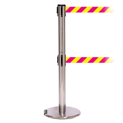 RollerPro 300 Twin, Satin Stainless, Barrier with double 16' Magenta/Yellow Diagonal Belt