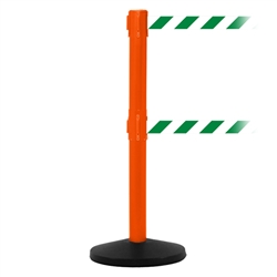 SafetyMaster 450 Twin, Orange, Barrier with double 11' Green/White Diagonal Belt