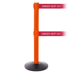 SafetyPro 250 Twin Xtra, Orange, Barrier with double 3" wide 11' DANGER-KEEP OUT - RED Belt