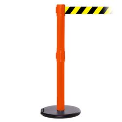 RollerSafety 250 Xtra, Orange, Barrier with 3" wide 11' Yellow/Black Diagonal Belt