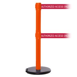 RollerSafety 250 Twin Xtra, Orange, Barrier with double 3" wide 11' AUTHORIZED ACCESS ONLY - RED Belt