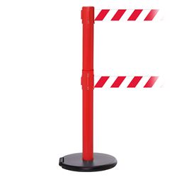 RollerSafety 250 Twin Xtra, Red, Barrier with double 3" wide 11' Red/White Diagonal Belt