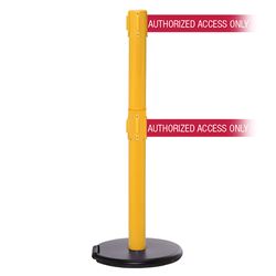 RollerSafety 250 Twin Xtra, Yellow, Barrier with double 3" wide 11' AUTHORIZED ACCESS ONLY - RED Belt