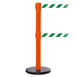 RollerSafety 300 Twin, Orange, Barrier with double 16' Green/White Diagonal Belt