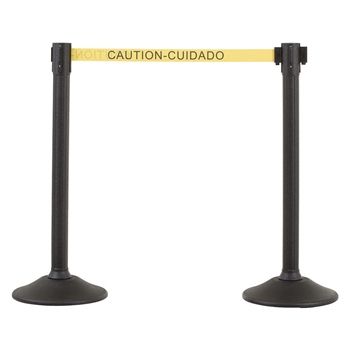 US Weight Sentry Stanchion, Black HDPE Post, Caution/Cuidada 6.5' ft. Belt (2-Pack)