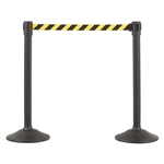 US Weight Sentry Stanchion, Black HDPE Post, Yellow/Black Chevron 6.5' ft. Belt (2-Pack)