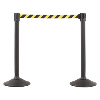 US Weight Sentry Stanchion, Black HDPE Post, Yellow/Black Chevron 6.5' ft. Belt (2-Pack)