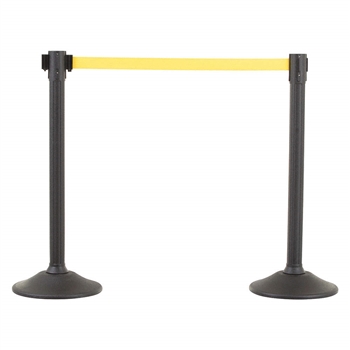 US Weight Sentry Stanchion, Black HDPE Post, Yellow 6.5' ft. Belt (2-Pack)