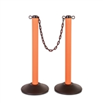 ChainBoss Indoor/Outdoor 3" molded stanchion with orange post, fillable base and 10' of 2" Black plastic Chain (2 pack)