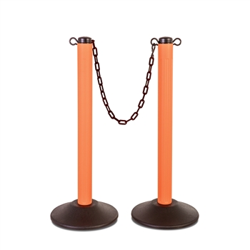 ChainBoss Indoor/Outdoor 3" molded stanchion with orange post, fillable base and 10' of 2" Black plastic Chain (2 pack)