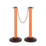 ChainBoss Indoor/Outdoor 3" molded stanchion with orange post, fillable base and 10' of 2" Orange plastic Chain (2 pack)