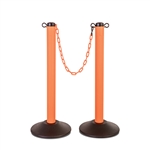 ChainBoss Indoor/Outdoor 3" molded stanchion with orange post, fillable base and 10' of 2" Orange plastic Chain (2 pack)