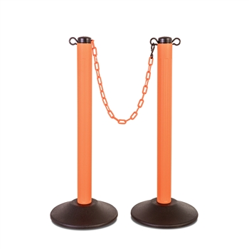 ChainBoss Indoor/Outdoor 3" molded stanchion with orange post, fillable base and 10' of 2" Orange plastic Chain (2 pack)