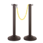ChainBoss Indoor/Outdoor 3" molded stanchion with black post, fillable base and 10' of 2" Yellow plastic Chain (2 pack)