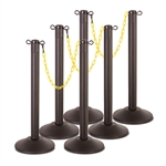 Kit: ChainBoss Indoor/Outdoor 3" molded stanchion with black post, fillable base and 10' of 2" Yellow plastic Chain (6PACK)