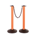 ChainBoss Indoor/Outdoor 3" molded stanchion with orange post, 15lb. Duracast pre-filled base and 10' of 2" Black plastic Chain (2 pack)