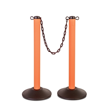 ChainBoss Indoor/Outdoor 3" molded stanchion with orange post, 15lb. Duracast pre-filled base and 10' of 2" Black plastic Chain (2 pack)