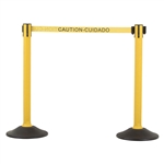 US Weight Sentry Stanchion, Yellow HDPE Post, Caution/Cuidada 6.5' ft. Belt (2-Pack)