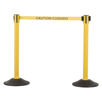 US Weight Sentry Stanchion, Yellow HDPE Post, Caution/Cuidada 6.5' ft. Belt (2-Pack)