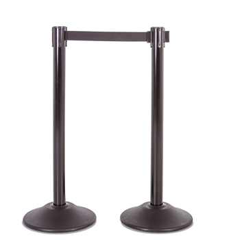 Premium Retractable Belt Stanchion - Black steel post with 15lb base & 7.5' black belt (2 pack)