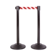 Premium Retractable Belt Stanchion - Black steel post with 15lb base & 7.5' danger red/white chevron belt (2 pack)