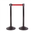 Premium Retractable Belt Stanchion - Black steel post with 15lb base & 7.5' red belt (2 pack)