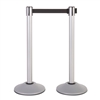 Premium Retractable Belt Stanchion - Silver powder coated steel post with 15lb base & 7.5' black belt (2 pack)