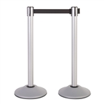 Premium Retractable Belt Stanchion - Silver powder coated steel post with 15lb base & 7.5' black belt (2 pack)